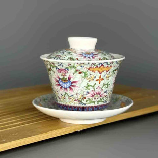 Гайвань порцелянова 150 мл для проливів гунфу з яскравим китайським розписом  Зелена